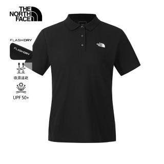 【The North Face 官方旗艦】北面女款黑色吸濕排汗短袖POLO衫｜8CYZJK3(排汗衫)