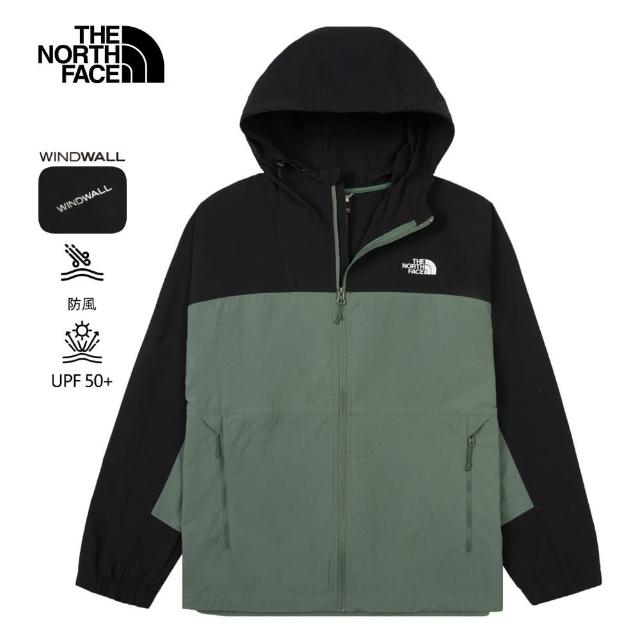 【The North Face】北面男款綠色WindWall防風連帽防風外套｜8BWKLFW