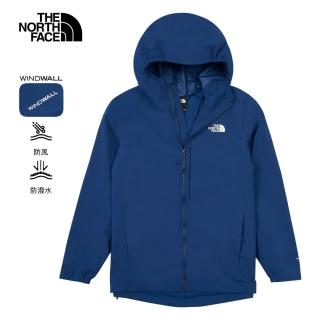 【The North Face 官方旗艦】北面男款藍色DWR防潑水連帽輕量風衣｜89ZND1R