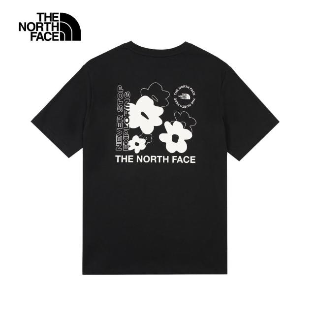 【The North Face】北面男女款黑色趣味印花設計短袖T恤｜8EYBJK3