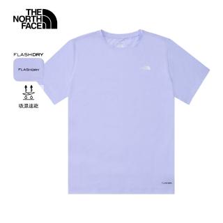【The North Face 官方旗艦】北面女款藍色吸濕排汗短袖T恤｜8EYK0VI(排汗衫)