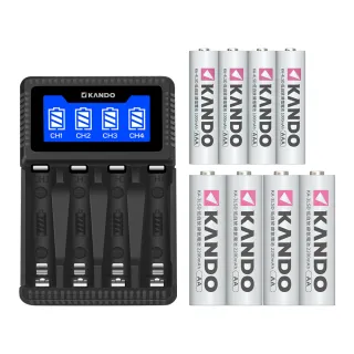 【KANDO】低自放電3號4入+4號4入+四槽USB充電器+送電池盒(C4充電電池組)