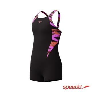 【SPEEDO】女孩 運動連身平口泳裝HyperBoom(黑/霓虹紫/橘)