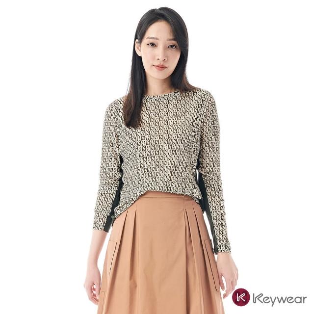 【KeyWear 奇威名品】時尚拼接字母印花長袖上衣(共2色)