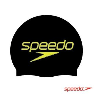 【SPEEDO】成人矽膠泳帽 Printed(黑/黃)