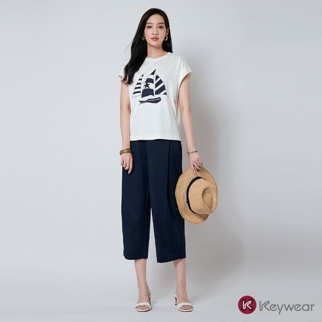 【KeyWear 奇威名品】麻料寬鬆剪裁九分褲