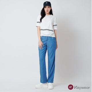 【KeyWear 奇威名品】切割線條設計直筒牛仔褲