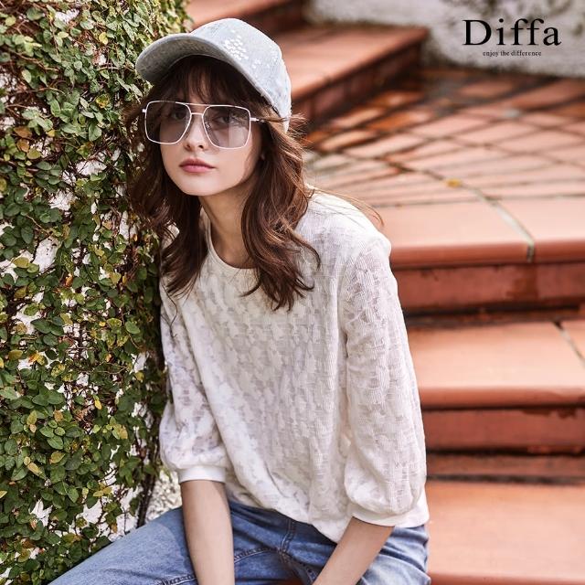 【Diffa】典雅蕾絲異素材拼接針織衫-女