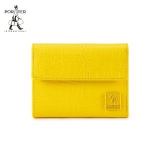 【PORTER INTERNATIONAL】高尚奢華NOBLE真皮三折零錢短夾(黃)