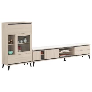 【BODEN】珊卓9尺長虹玻璃L型電視櫃組合(2.3尺展示櫃+6.7尺巖板長櫃)