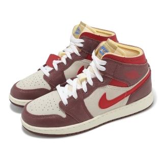 【NIKE 耐吉】休閒鞋 Air Jordan 1 Mid SE GS 大童 女鞋 酒紅 麵包袋 奶油吐司 AJ1(HF3196-100)