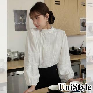 【UniStyle】長袖襯衫 韓版小立領花邊肌理感上衣 女 EAN802B(白)