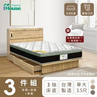 【IHouse】品田 房間3件組 單大3.5尺(床頭箱+收納抽屜底+床墊)