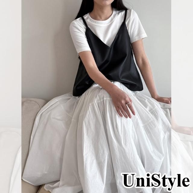 【UniStyle】PU皮吊帶背心 韓版外搭疊穿單品 女 UV8723(黑)