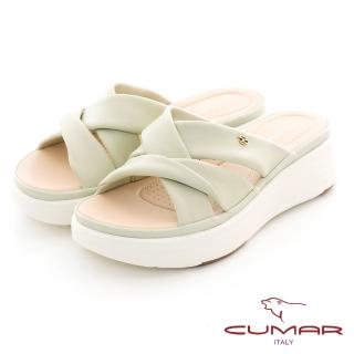 【CUMAR】柔軟澎澎線條舒壓大底涼拖鞋(淺綠色)