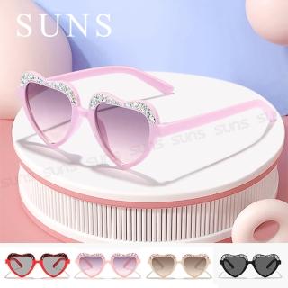 【SUNS】兒童太陽眼鏡 韓版ins愛心造型墨鏡 2-8歲 亮片系列墨鏡 抗UV400(抗UV400/PC防爆鏡片/保護眼睛)