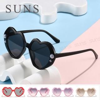 【SUNS】兒童太陽眼鏡 韓版ins愛心造型墨鏡 2-8歲 珍珠系列墨鏡(抗UV400/PC防爆鏡片/保護眼睛)
