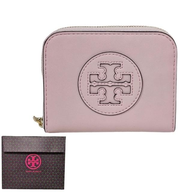 【TORY BURCH】TB Ella Bio 雙T徽標皮革拉鍊卡片夾/零錢包(粉紅色/贈原廠紙袋)