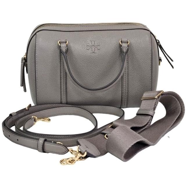 【TORY BURCH】TB THEA 荔枝紋手提/斜背二用波士頓包 小款 雙背袋無流蘇款(大象灰/贈原廠防塵袋紙袋)