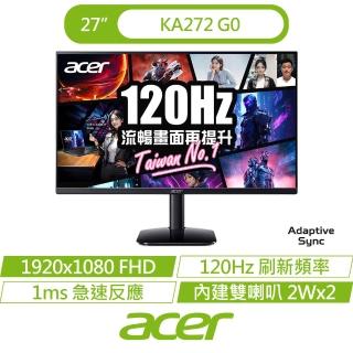 【Acer 宏碁】KA272 G0 27型護眼螢幕(27吋/FHD/120Hz/1ms/IPS/喇叭)