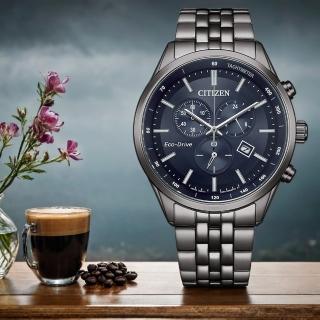 【CITIZEN 星辰】亞洲限定款 海軍藍 光動能三眼計時手錶-42mm 男錶 送禮 推薦(AT2577-57L)