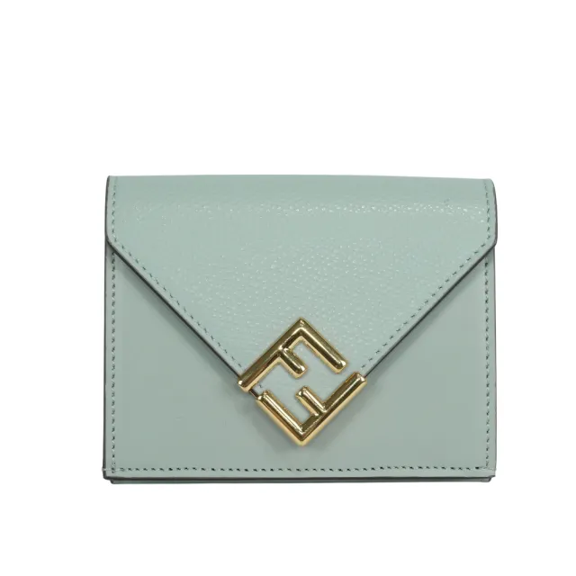 【FENDI 芬迪】FF Diamonds 小牛皮雙釦三折短夾(淺藍色)