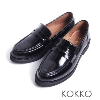 【KOKKO】復古英倫風輕量化樂福鞋(漆皮黑)