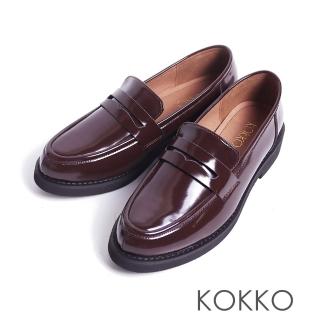 【KOKKO】復古英倫風輕量化樂福鞋(酒紅色)