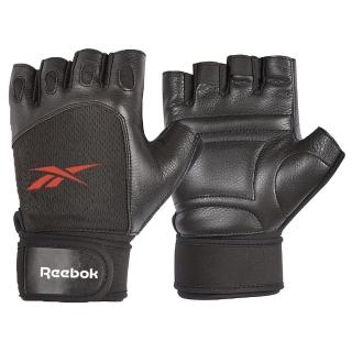 【REEBOK】Lifting Gloves 短指皮革舉重手套 - Black/Red(運動手套、健身手套、舉重手套)