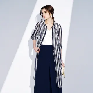 【KERAIA 克萊亞】光影紋韻條紋飄逸長罩衫