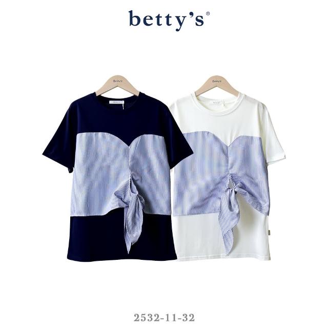 【betty’s 貝蒂思】條紋綁帶拼接短袖T-shirt(共二色)