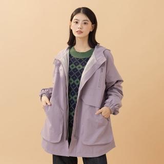【MOSS CLUB】環保再生纖維抗紫外線加絨保暖連帽長袖外套(咖 紫/魅力商品)