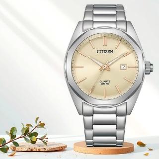 【CITIZEN 星辰】紳士日期手錶-銀x香檳金/41mm 母親節 禮物 男錶(BI5110-54B)
