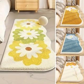 【半島良品】花朵加厚仿羊絨防滑地墊 加長床邊墊 50X160(加厚絨面 超親膚 止滑吸水 清新小花 奶油風)