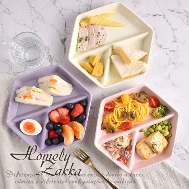 【Homely Zakka】北歐六角型陶瓷分隔餐盤/211餐盤/3格分隔餐盤_四款任選(健康分隔盤 健身餐盤 減脂餐盤)