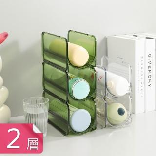 【Dagebeno荷生活】一格一物可疊加保溫杯架 餐桌櫥櫃長形保溫瓶透明收納架(2層)