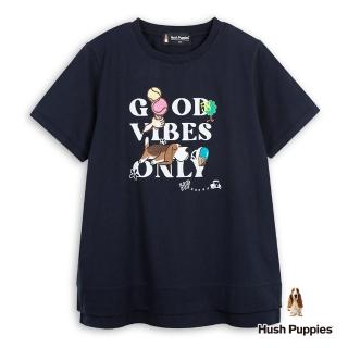 【Hush Puppies】女裝 T恤 趣味文字趴趴狗寬版T恤(丈青 / 53211201)