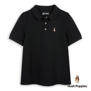 【Hush Puppies】女裝 POLO衫 素雅袖打摺刺繡小狗POLO衫(黑色 / 53201104)