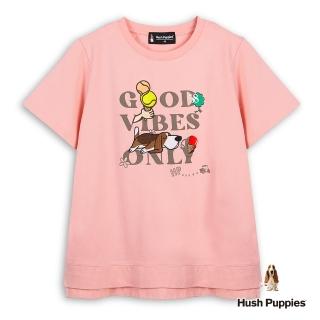 【Hush Puppies】女裝 T恤 趣味文字趴趴狗寬版T恤(粉紅 / 53211201)