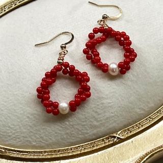【KARAT】天然紅珊瑚耳環 義大利沙丁珊瑚(女神花圈)