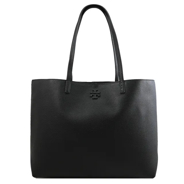 【TORY BURCH】Mcgraw 簡約雙T LOGO荔枝皮革肩背包大托特包(黑)