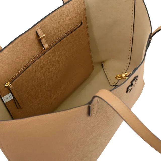 【TORY BURCH】Mcgraw 簡約雙T LOGO荔枝皮革肩背包大托特包(淺咖)