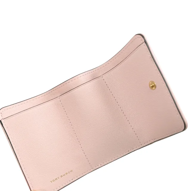 【TORY BURCH】經典立體雙T LOGO菱格車線皮革三折小短夾(粉)