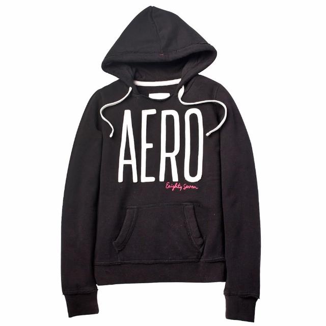 【Aeropostale】AERO 經典款 連帽口袋上衣-大童版(黑色)