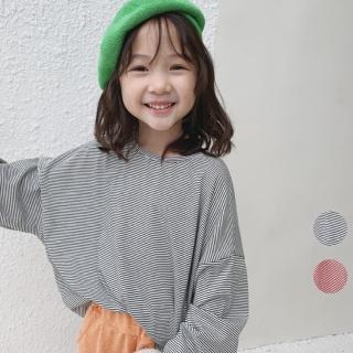 【橘魔法】百搭寬鬆條紋長袖上衣(薄長袖 秋裝 中性款 兒童 童裝 男童 女童)