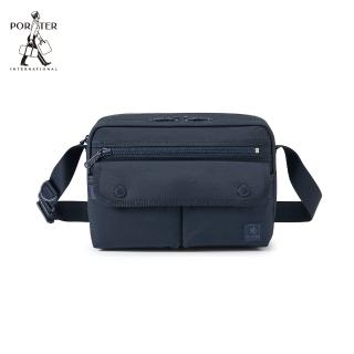 【PORTER INTERNATIONAL】粗曠質感CAP雙層斜揹包S(深藍)