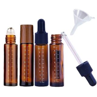 【野思】4+1入優惠組 茶色刻度滾珠+滴管組 精油瓶(10ml+小漏斗)