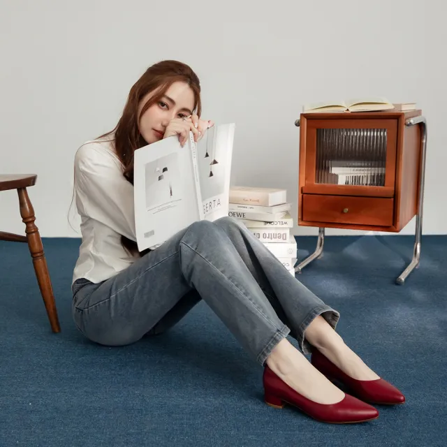 【Ann’S】高個子女孩&跟鞋初學者-素面頂級綿羊皮低跟包鞋3cm(紅)