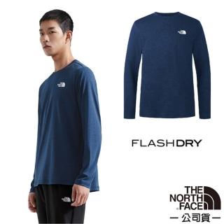 【The North Face】男 FLASHDRY 吸濕透氣排汗長袖圓領T恤.休閒套頭衫.運動上衣(8DG5-8Q0 北面山巔藍)