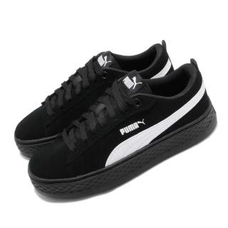 【PUMA】休閒鞋 Smash Platform 女鞋 基本款 麂皮 黑 白 復古 微厚底(36648802)